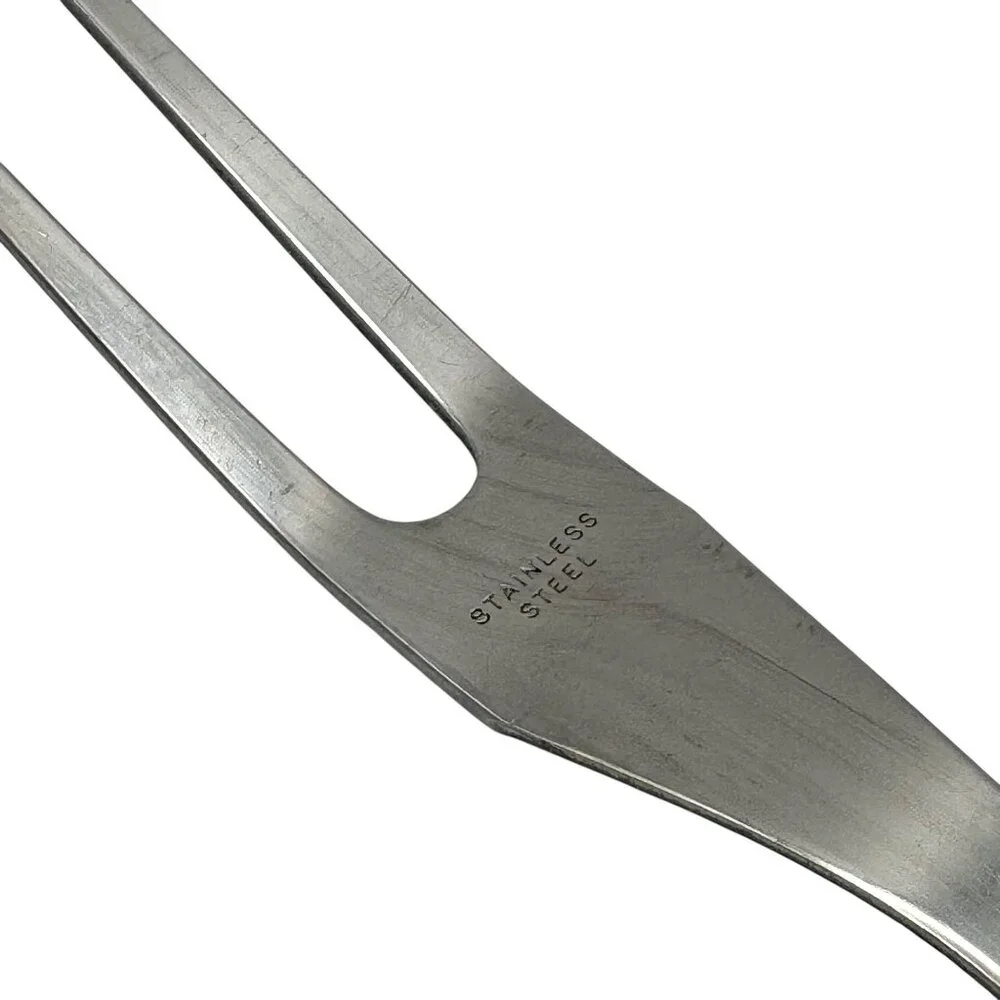 Vintage Stainless Steel Carving Fork Brown Marbled Swirl Handle MCM Meat Serving
